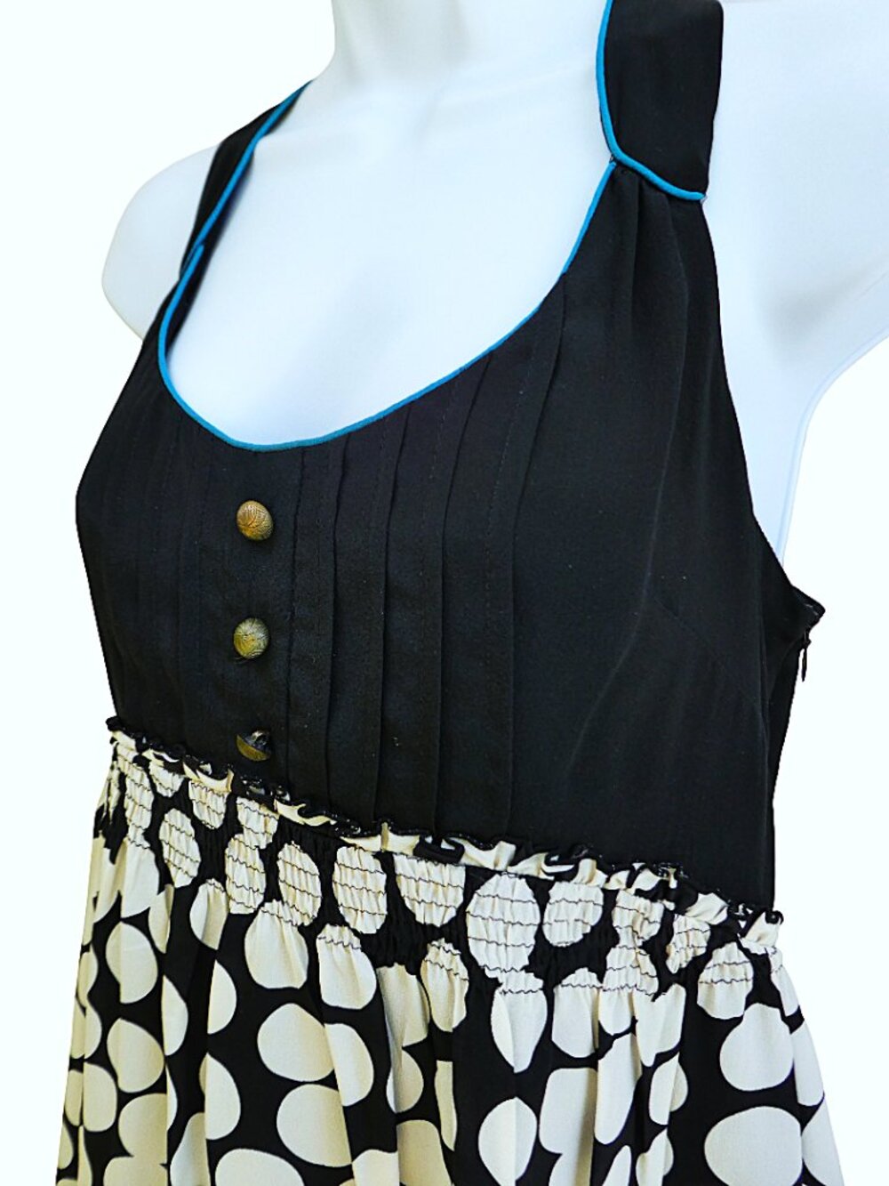 SiLK Floreat Anthropologie Black White Polka Dots and Pleat Babydoll Tank Dress